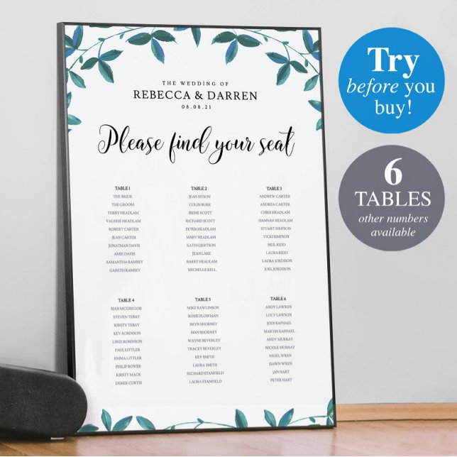 6 Table Green Foliage Eucalyptus Seating Chart (Creator Uploaded)