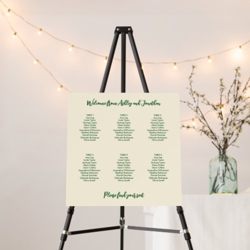 6 Table Ivory Cream Green Seating Chart Foam Board