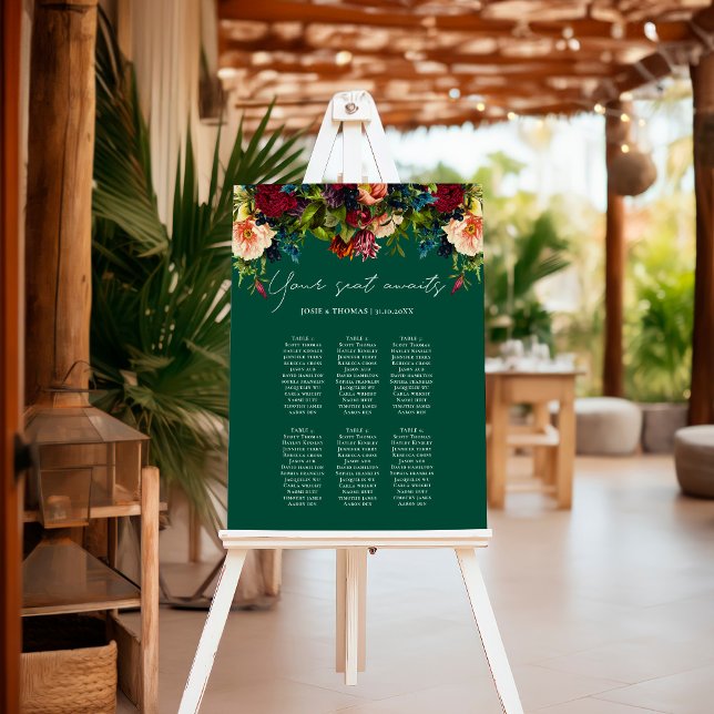 6 table Moody Floral Emerald Wedding Seating Plan Foam Board (Creator Uploaded)