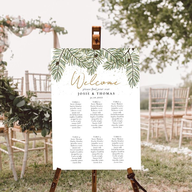 6 Table Pine & Gold Wedding Seating Plan Sign (Creator Uploaded)