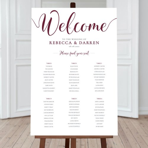 6 Table Ruby Red Burgundy Maroon Seating Chart