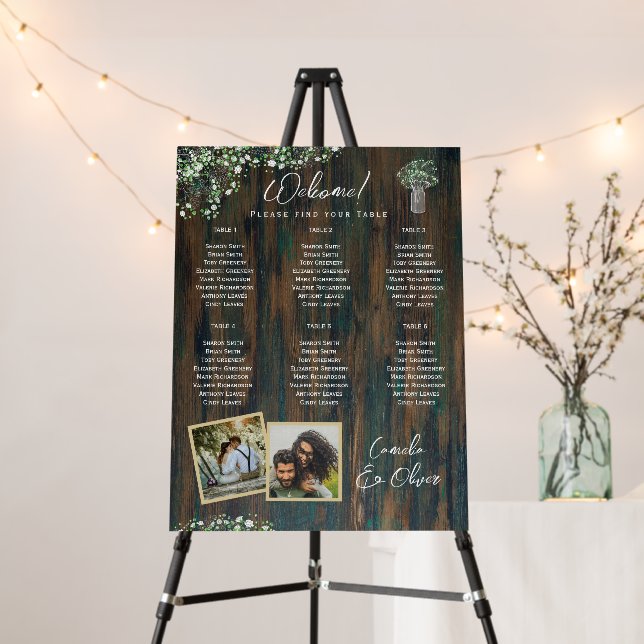 6 Table Rustic Gypsophila PHOTO Seating Chart  Foa Foam Board (In Situ (Stand))