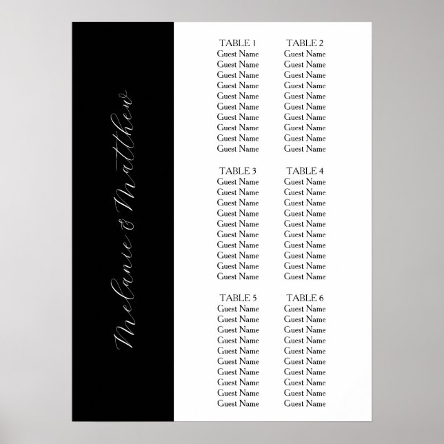 6 Table | Simple Elegant Wedding Seating Chart  (Front)