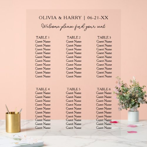 6 Table Simple Minimalist Wedding Seating Chart 