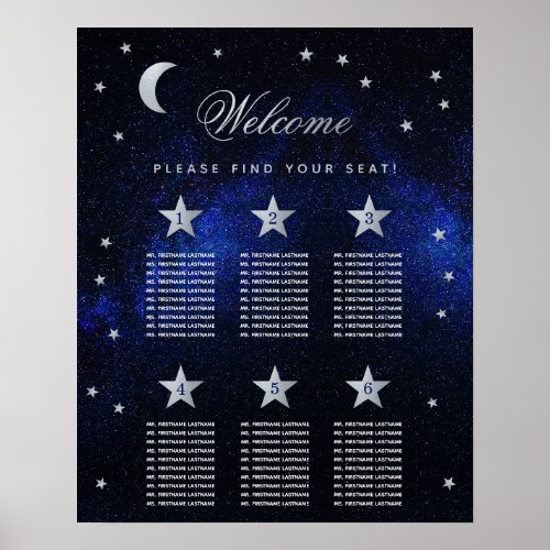 6 Table Sky Stars Celestial Wedding  Seating Chart