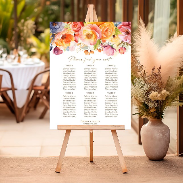 6 Table Spring Floral Wedding Seating Chart Foam Board (Creator Uploaded)