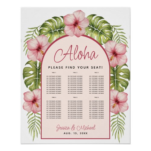 6 Table Tropical Arch Hawaii Wedding Seating Chart