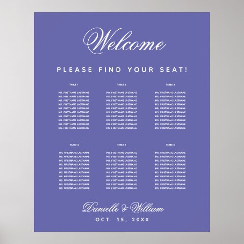 6 Table Violet Purple Simple Wedding Seating Chart