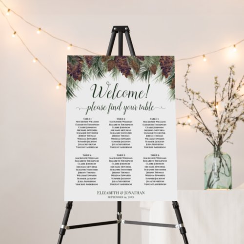 6 Table Watercolor Pinecones Wedding Seating Chart Foam Board