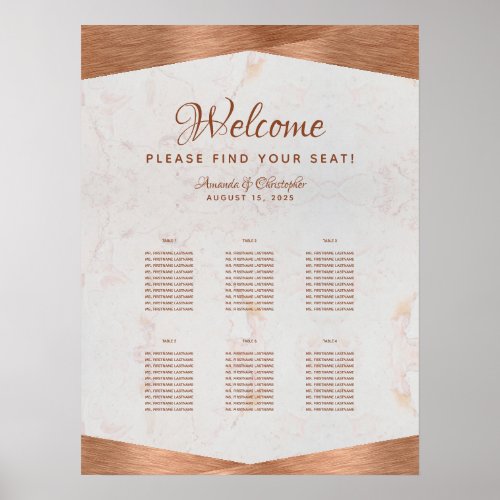 6 Table Wedding Seating Chart Faux Copper Marble