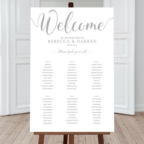 6 Table Wedding Seating Chart Silver