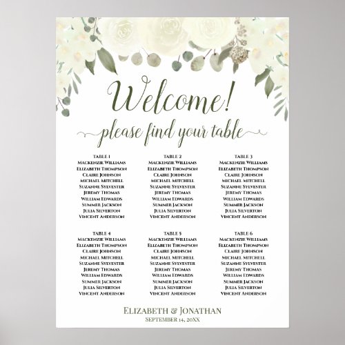 6 Table White Boho Floral Welcome Seating Chart