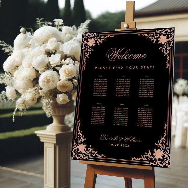 6 Tables Black Pink Elegant Wedding Seating Chart Foam Board (Creator Uploaded)