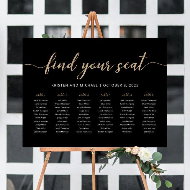 6 Tables Find Your Seat Black Seating Chart  Foam Board (Creator Uploaded)