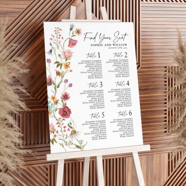 6 Tables Floral Seating Chart Foam Board (Creator Uploaded)