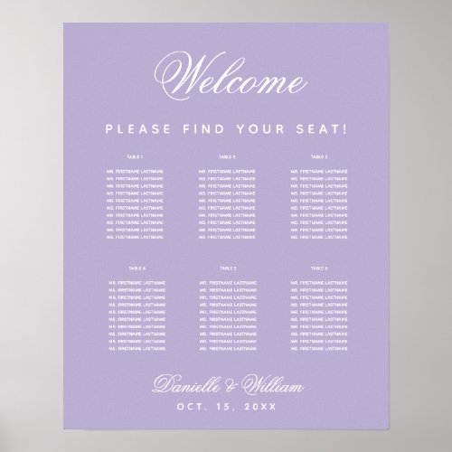 6 Tables Lavender Wedding Purple Seating Chart