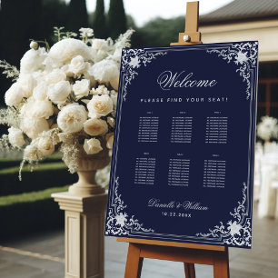 6 Tables Navy Vintage Ornate Wedding Seating Chart Foam Board