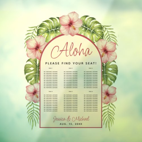 6 Tables Tropical Floral Transparent Seating Chart Window Cling