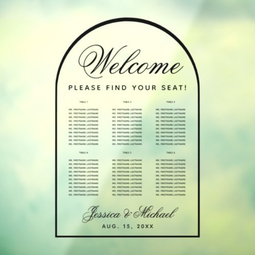 6 Tables Wedding Seating Chart _ Transparent Arch Window Cling