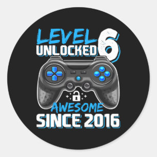 6 Unlocked Awesome 2016 Video Game 6th Birthday 1 Classic Round Sticker