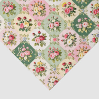 6 Vintage Floral Vignettes Tissue Papers. Paper