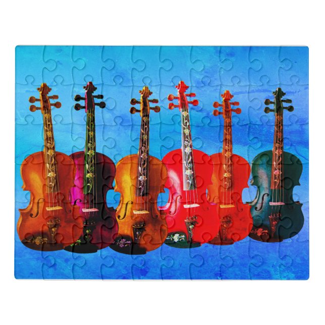 6 VIOLINS ON BLUE JIGSAW PUZZLE (Puzzle Horizontal)