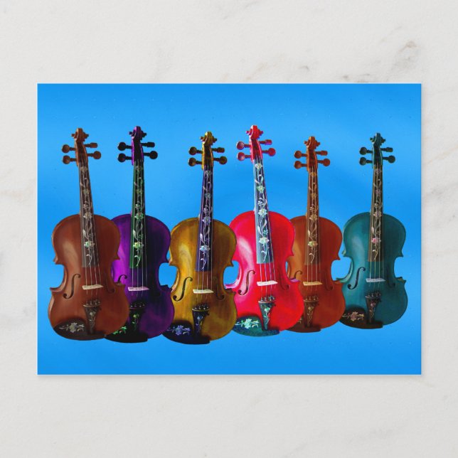 6 VIOLINS ON BLUE-POSTCARD POSTCARD (Front)