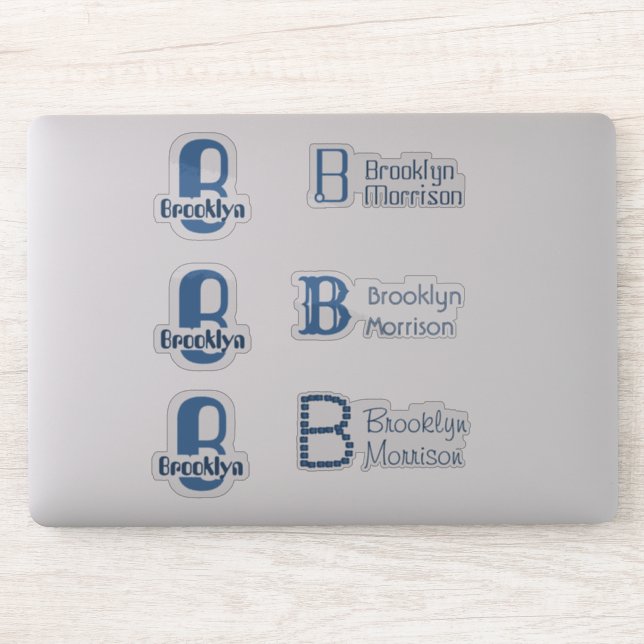 6 waterproof Blue Monogram Name Kids Window Laptop Sticker (Computer)