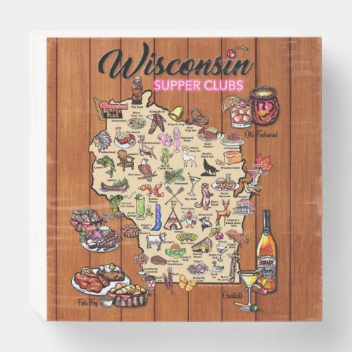 6âx6â Wooden Sign _ Wisconsin Supper Club Map