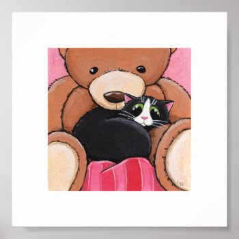 6" X 6" Whimsical Cat Art | Cat On Bed Poster by LisaMarieArt at Zazzle