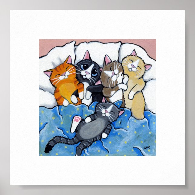 6" x 6" | Whimsical Cat Art | Sleeping Kittens Poster (Front)