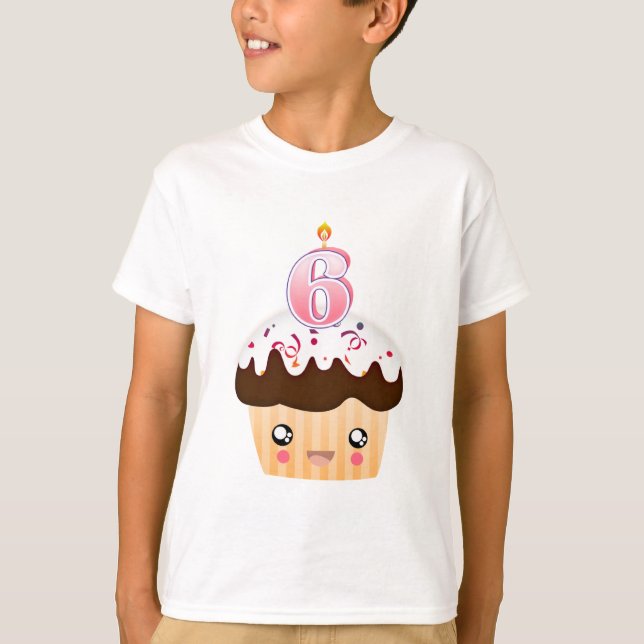 6 Year Cupcake T - Pink T-Shirt (Front)