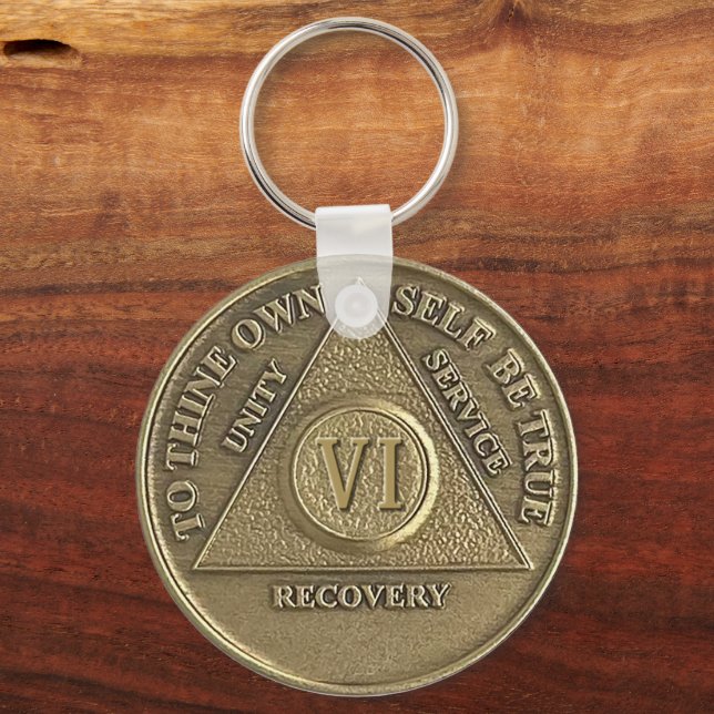 6 Year CUSTOM NAME Sober Medallion Keychain (Front)