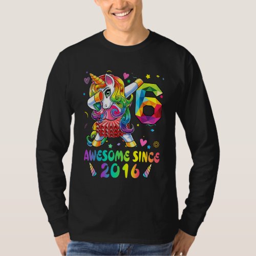 6 Year Old Awesome Since 2016 Dabbing Unicorn 6th  T_Shirt