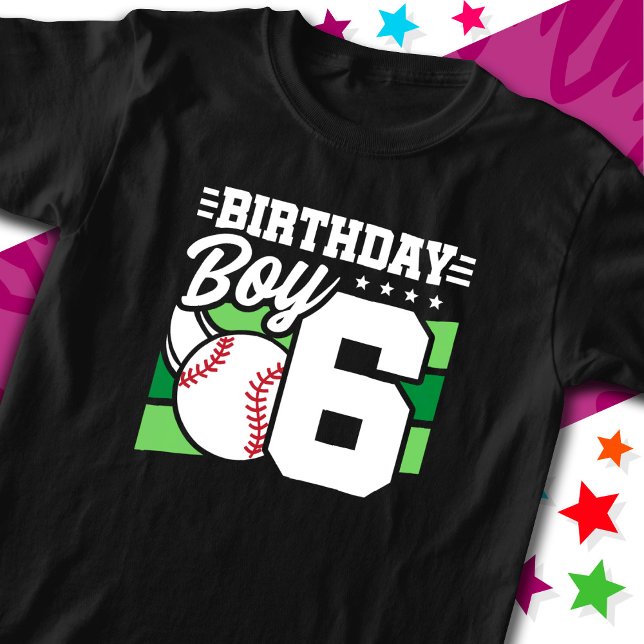6 Year Old Baseball Party Theme 6th Birthday Boy T-Shirt (Creator Uploaded)