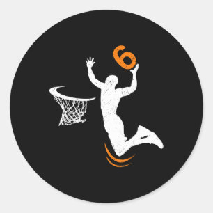 6 Year Old Basketball Dunk 6th Birthday Party Boys Classic Round Sticker