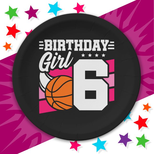 6 Year Old Basketball Party 6th Birthday Girl Paper Plates (Creator Uploaded)