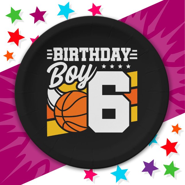 6 Year Old Basketball Party Theme 6th Birthday Boy Paper Plates (Creator Uploaded)
