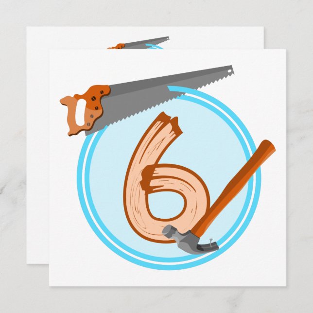 6 year old boy builder tools birthday design invitation (Front/Back)
