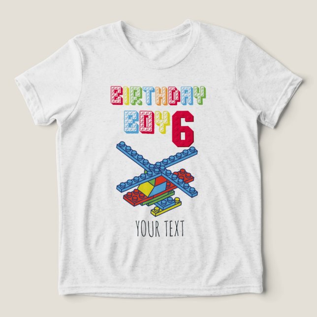 6-Year-Old | Building Block Personalized Birthday Tri-Blend Shirt (Design Front)