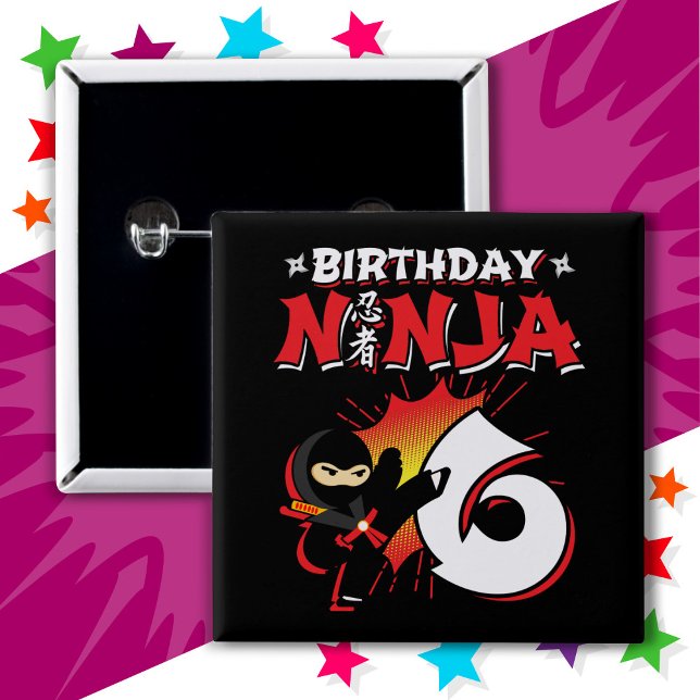 6 Year Old Comic Book Style Ninja 6th Birthday Button (Creator Uploaded)
