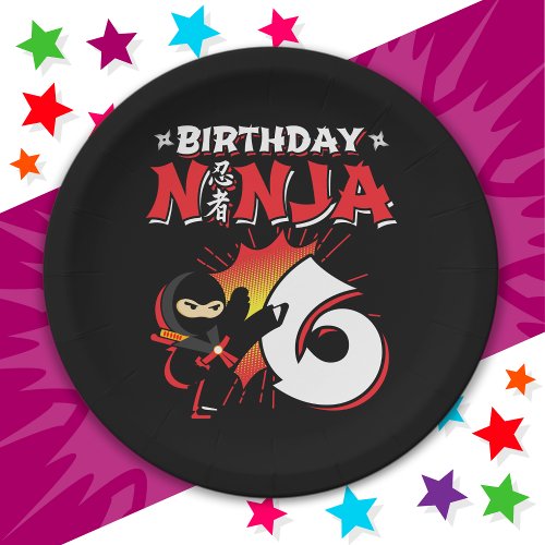 6 Year Old Comic Book Style Ninja 6th Birthday Paper Plates