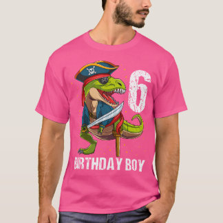 6 Year Old Dinosaur Pirate Hat 6Th Birthday Boy T-Shirt