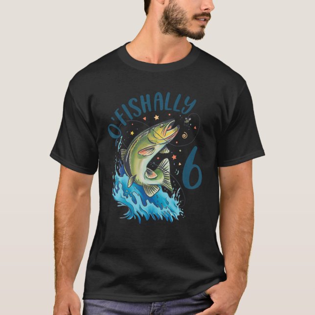 6 Year Old Fishing Birthday 6th Bass Fish Kids Bda T-Shirt (Front)