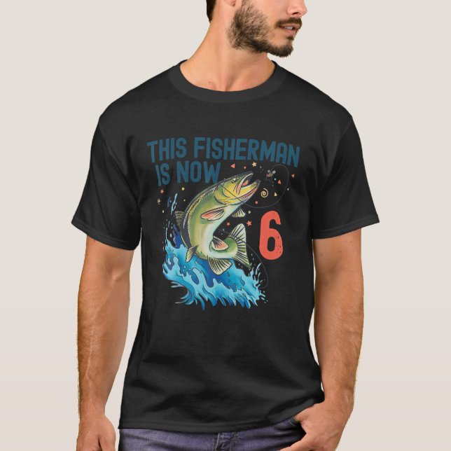 6 Year Old Fishing Birthday 6th Bass Fish Kids Bda T-Shirt (Front)