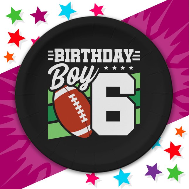 6 Year Old Football Party Theme 6th Birthday Boy Paper Plates (Creator Uploaded)