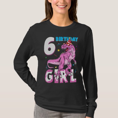 6 Year Old Gifts Party 6th Birthday Girl Teen dino T_Shirt