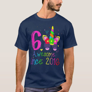 6 Year Old Girls Awesome Since 2016 6th Birthday U T-Shirt