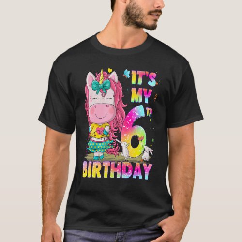 6 Year Old Girls Teens Cute Little Unicorn 6th Bir T_Shirt