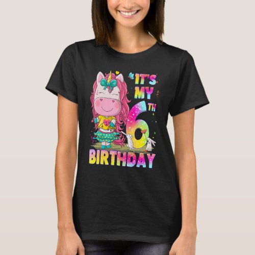 6 Year Old Girls Teens Cute Little Unicorn 6th Bir T_Shirt